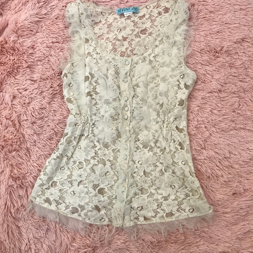Francesca’s Lace Fringed Boutique Top